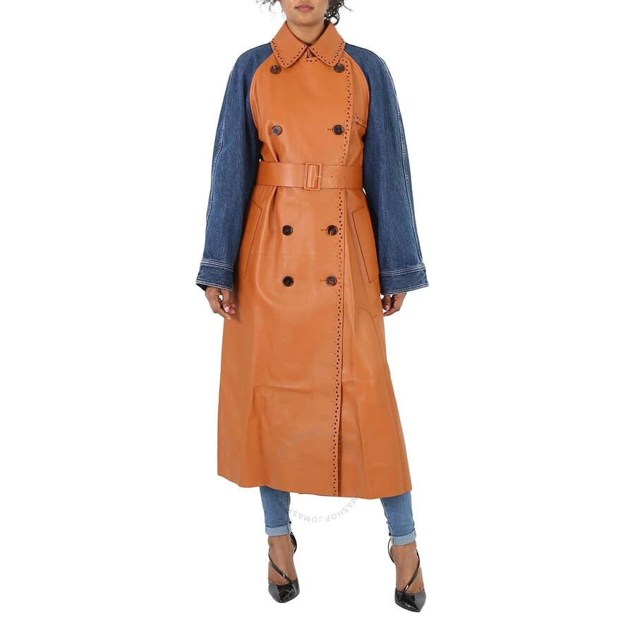 Chloé Ladies Orange / Blue Double-Breasted Trench Coat 1