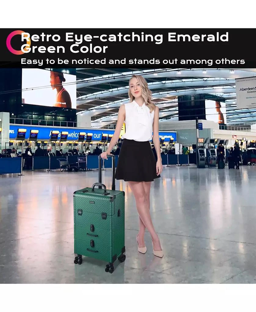 Byootique Rolling Makeup Train Case Cosmetic Organizer Trolley 2 Drawer Lockable 8