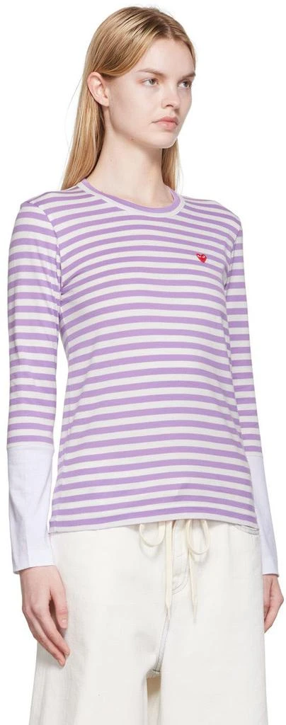 Comme des Garcons White & Purple Small Heart Patch Long Sleeve T-Shirt 2