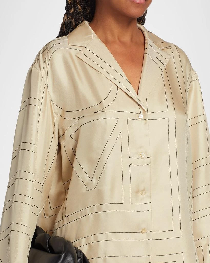 Totême Monogram-Embroidered Silk Pajama Top 4