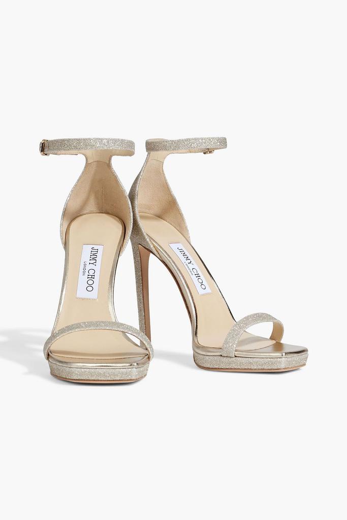 Jimmy Choo Alva 120 glittered metallic leather platform sandals