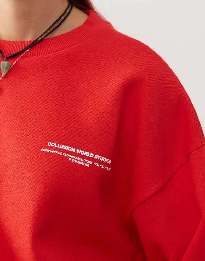 COLLUSION COLLUSION Unisex  graphic boxy sweat in red 3