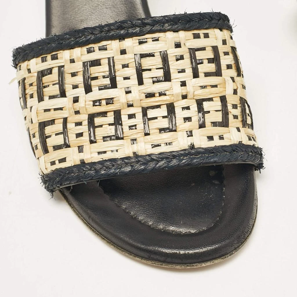Fendi Fendi Cream/Black Leather and Raffia FF Slide Sandals Size 37.5 7
