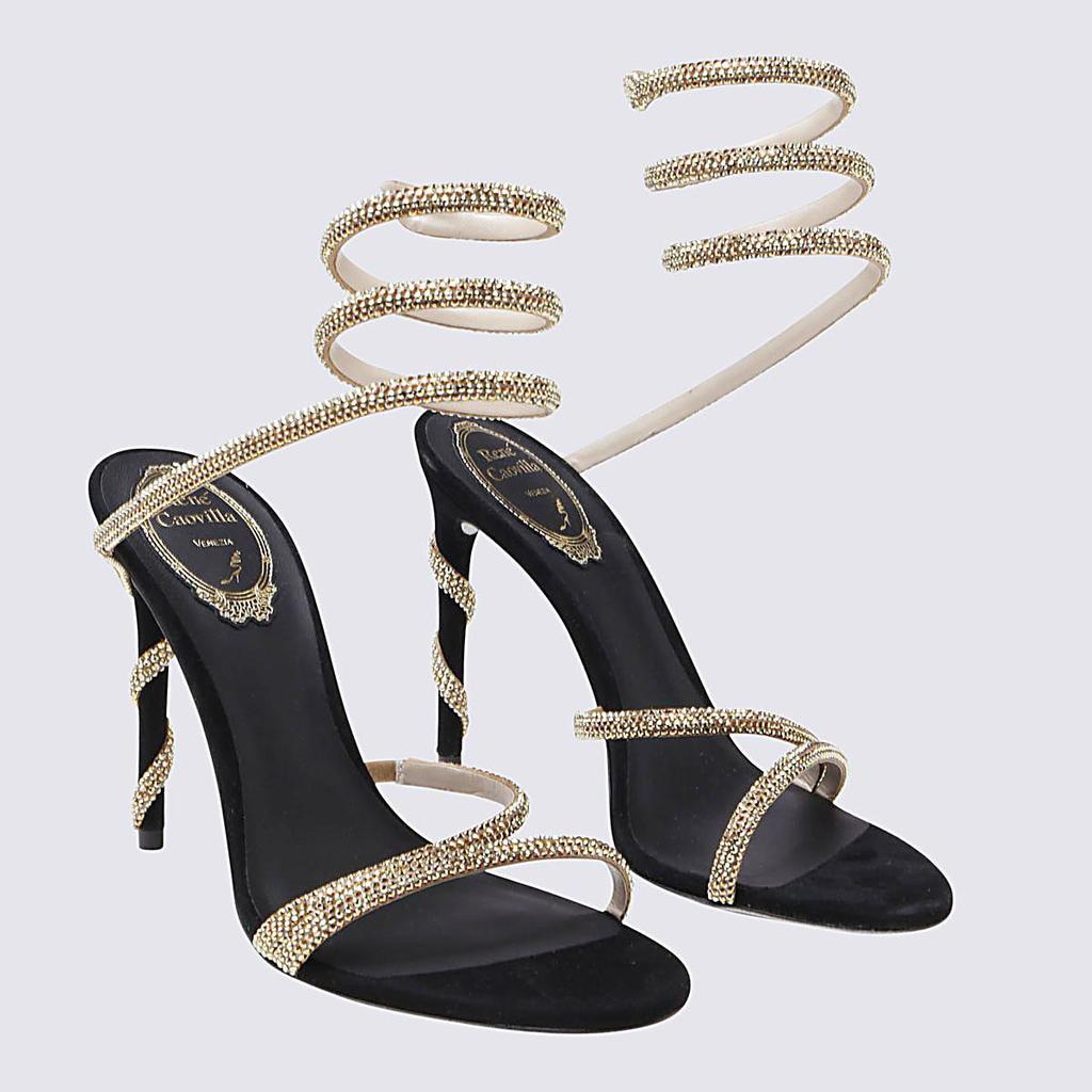 René Caovilla René Caovilla Black And Gold-Tone Suede Margot Sandals