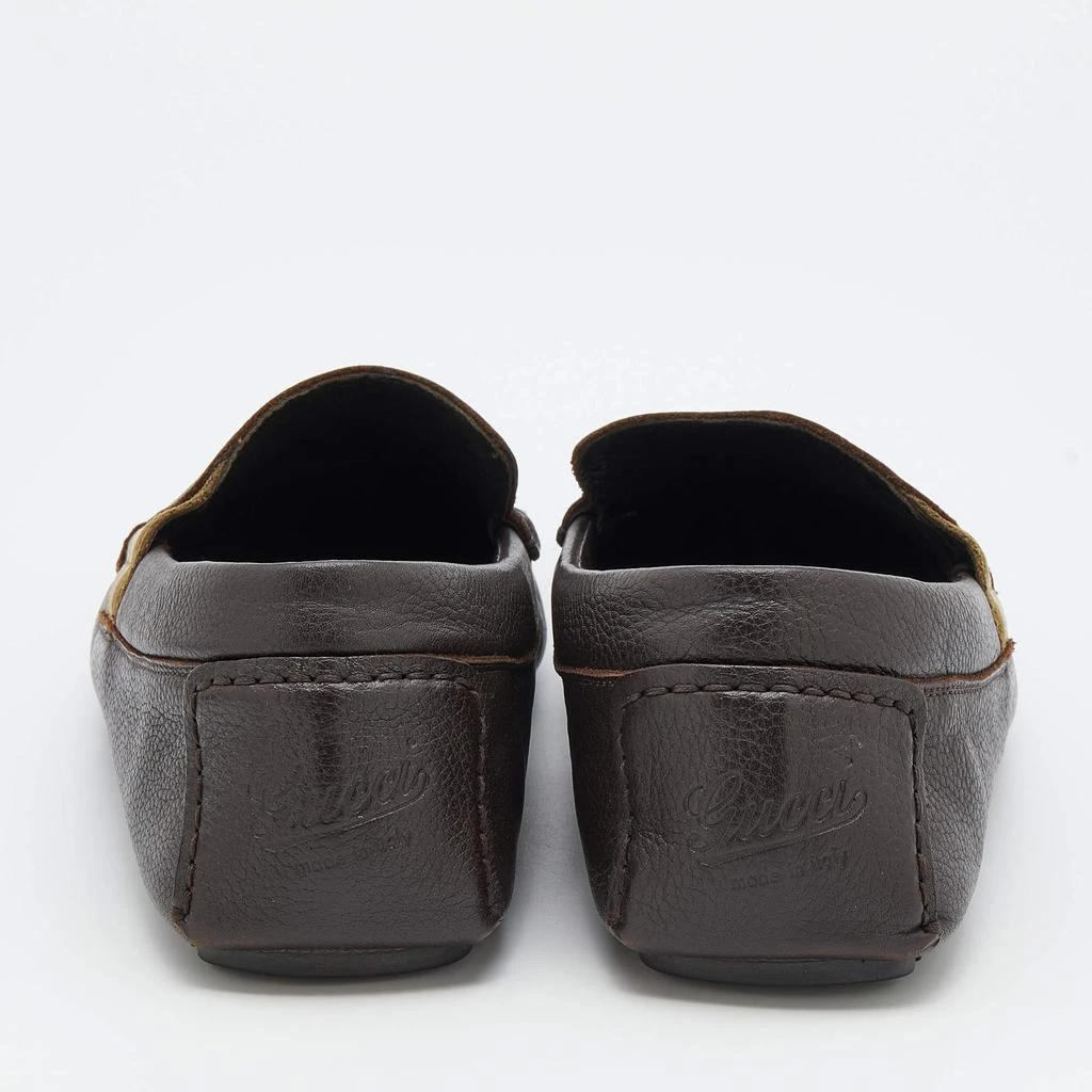 Gucci Dark Brown Leather Web Detail Slip On Loafers Size 40  display picture 3
