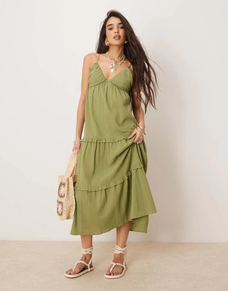 ASOS ASOS DESIGN crinkle cami maxi dress in olive 1