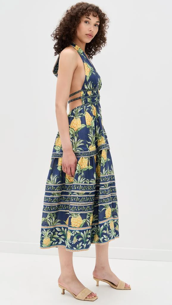 Farm Rio Delicate Pineapple Navy Blue Midi Dress 3