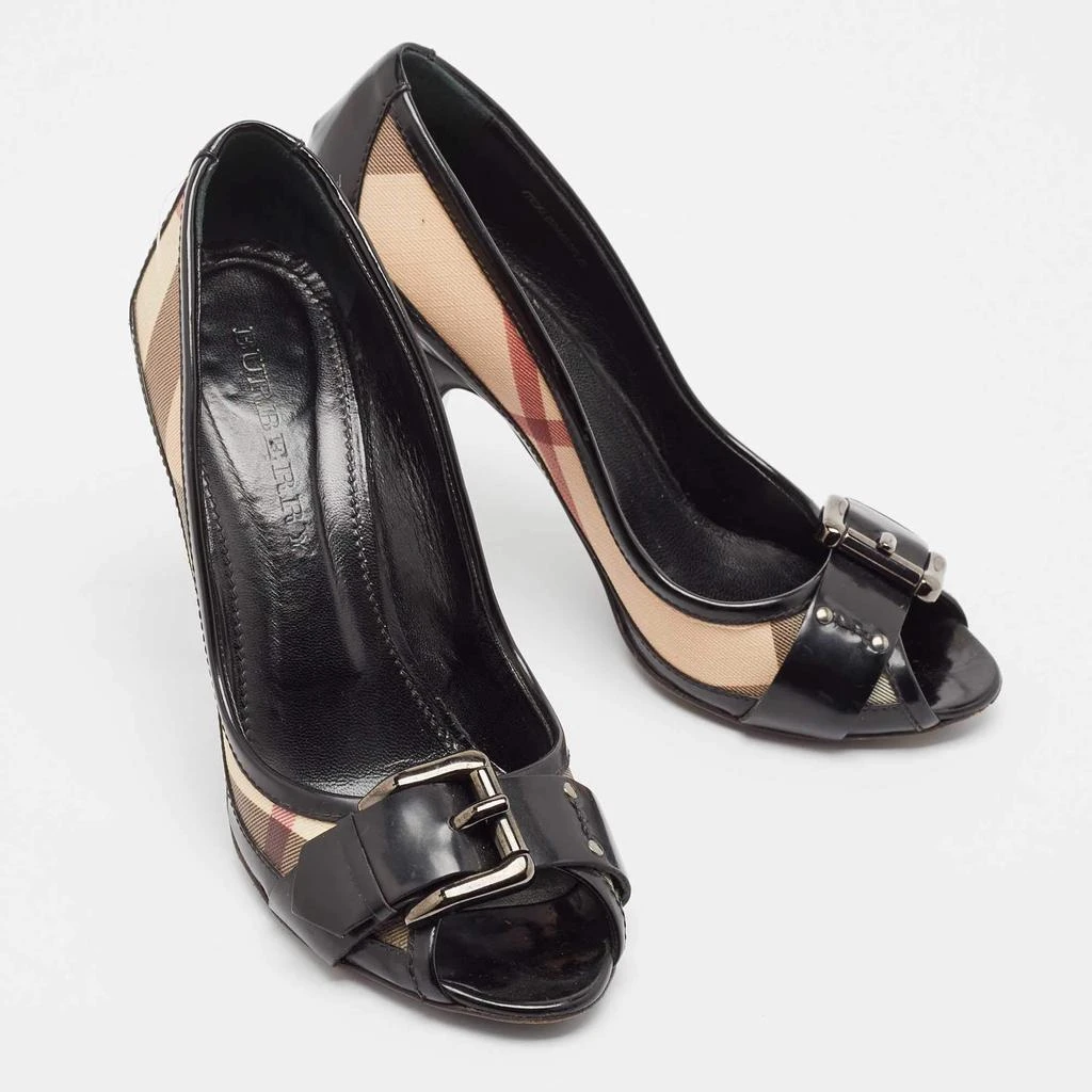 Burberry Burberry Black Canvas and Patent Leather Peep Toe Pumps Size 39 4