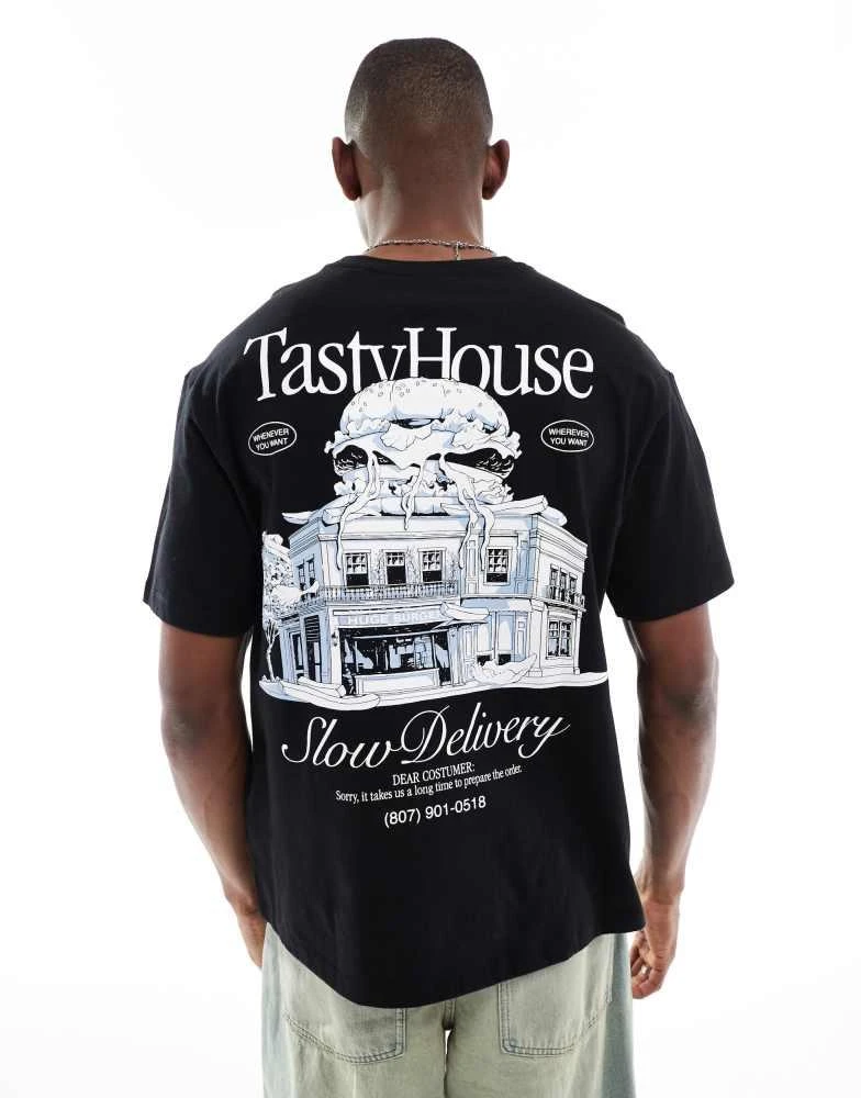 Bershka Bershka tasty house back printed t-shirt in black 3