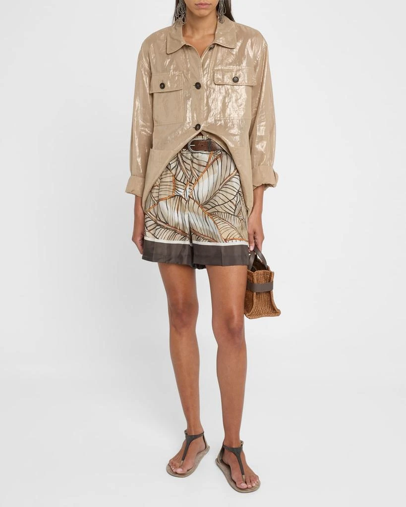 Brunello Cucinelli Papyrus Print Ponge Silk Pull-On Shorts 2