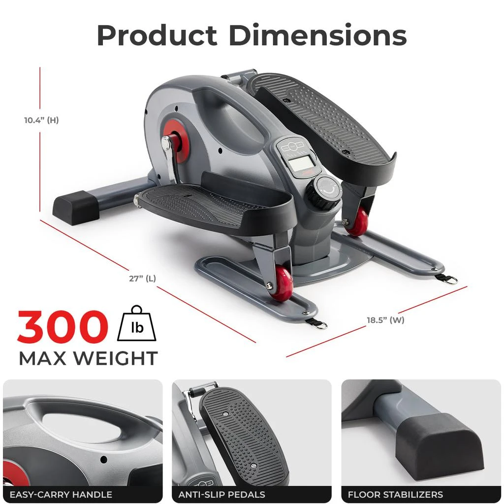 Sunny Health & Fitness Smart Stand/Sit Mini Elliptical Exercise Trainer with Resistance Bands 6