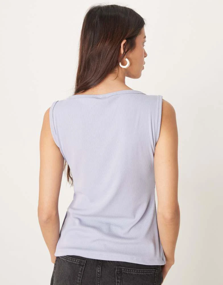 Abercrombie & Fitch Abercrombie & Fitch slash neck button through longline rib top in blue 4