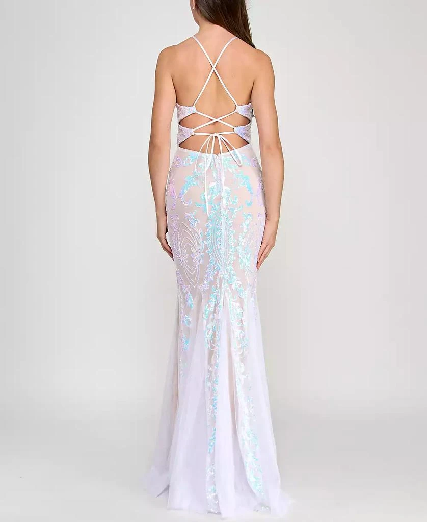 Crystal Doll Juniors' Lace-Up-Back Sequin Mesh Gown 2