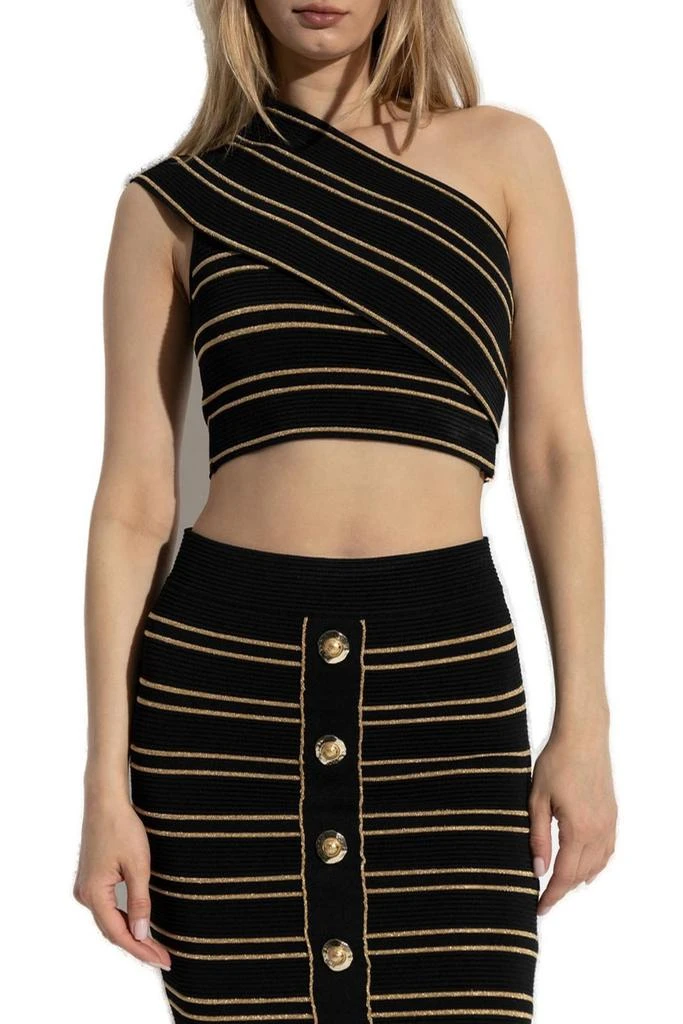 Balmain Balmain Striped One-Shoulder Top 2