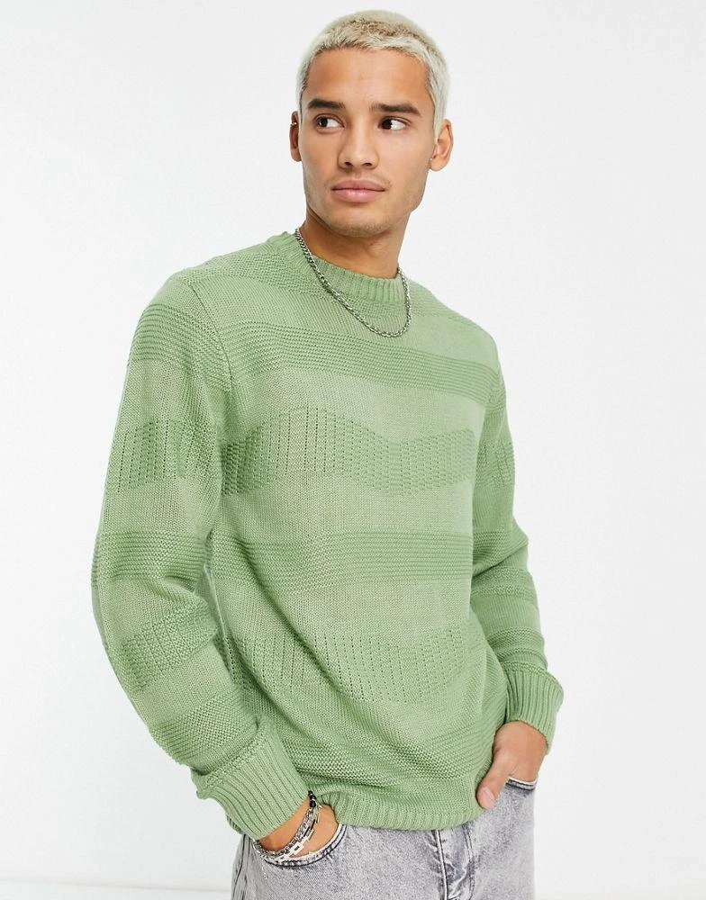 Le Breve Le Breve wave knit jumper in green 1