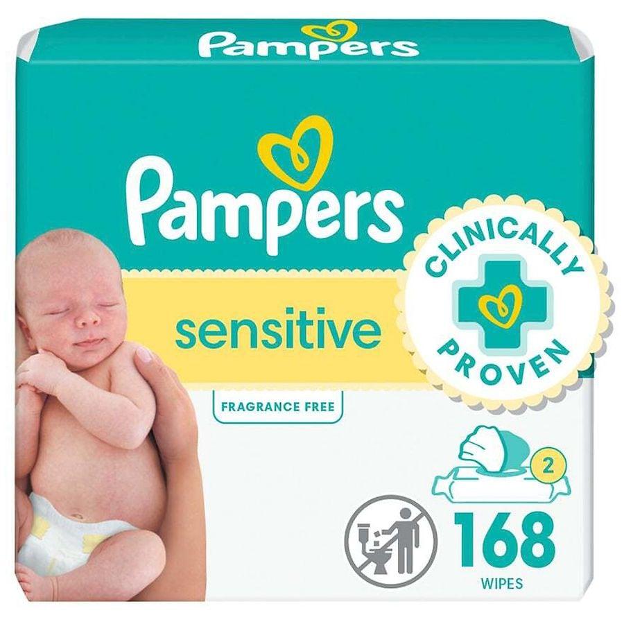 Pampers Sensitive Baby Wipes, Clinically Proven, Water Based, Hypoallergenic No scent, 168