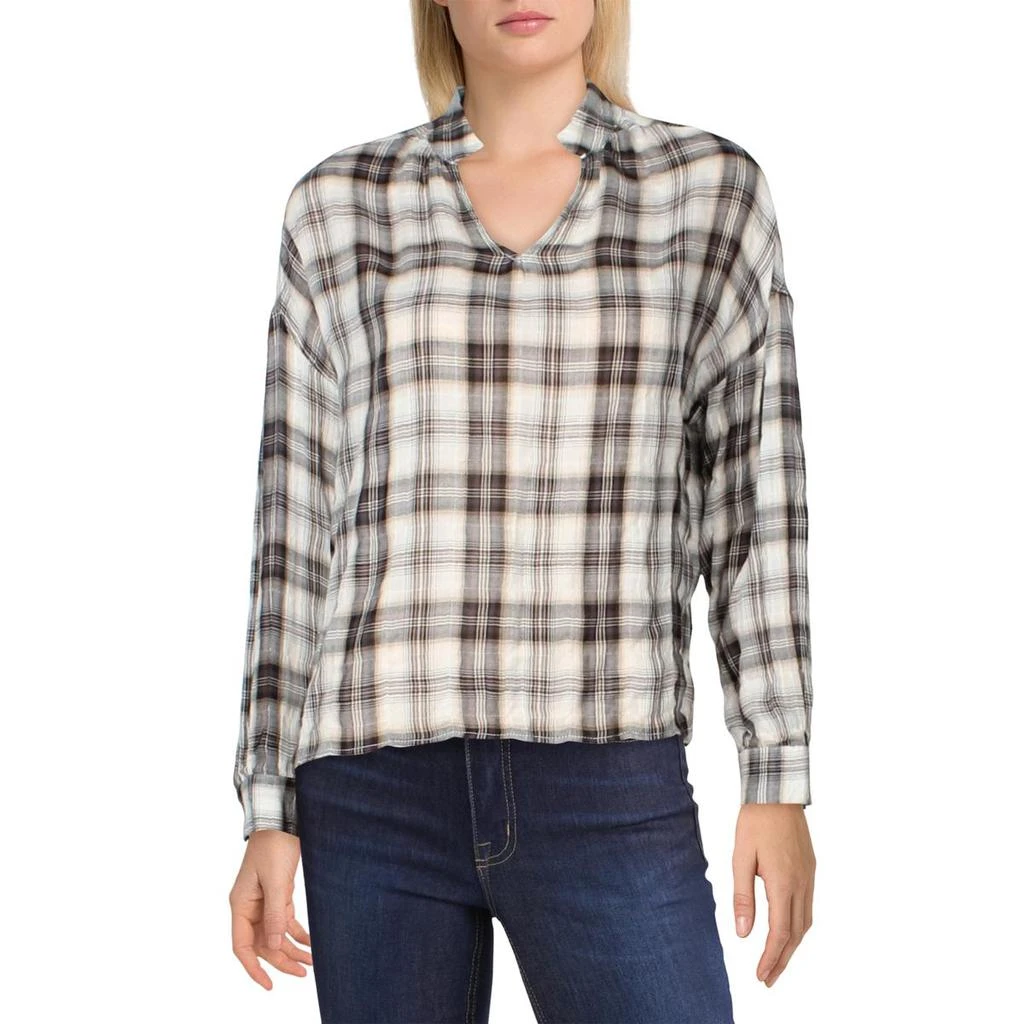 Lush Lush Womens Plaid Split Neckline Top 1