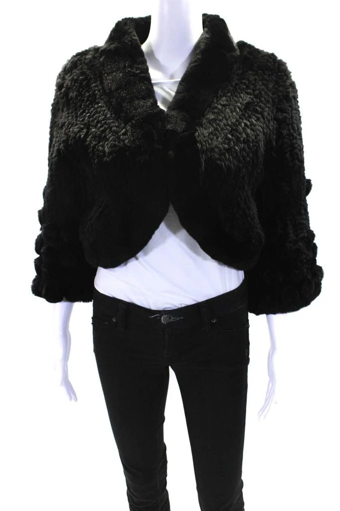 Pologeorgis Womens Rabbit Fur Bolero Shrug Cropped Jacket Black 1