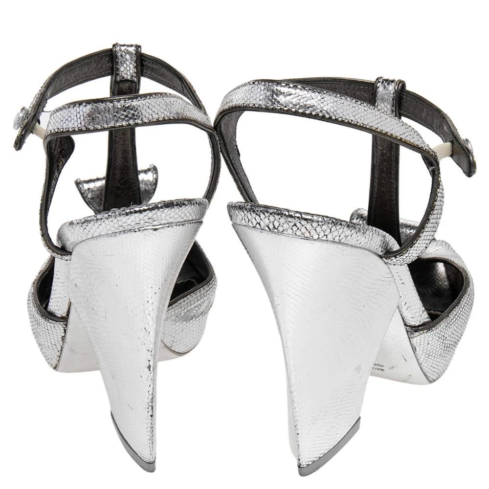 Yves Saint Laurent Saint Laurent Paris Silver Embossed Leather T Strap Sandals Size 37 5