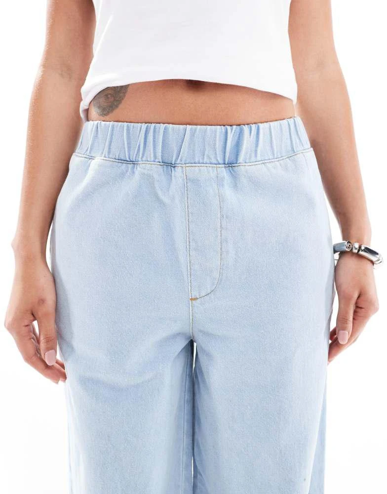 Miss Selfridge Miss Selfridge pull on elastic waist straight leg jeans in bleach wash 4