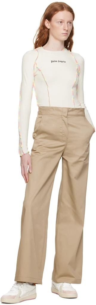 Palm Angels Beige Reversed Waistband Trousers 4
