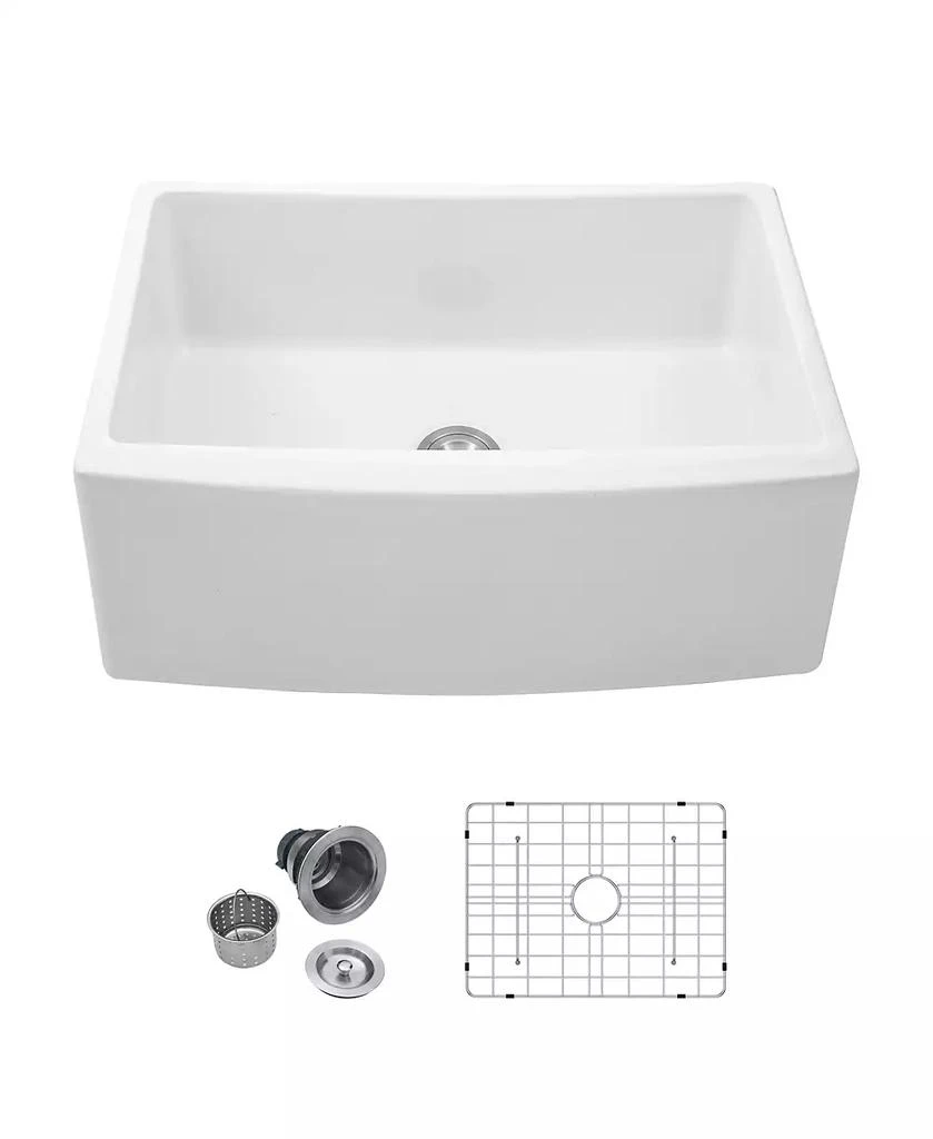 Flynama huluwat White Farmhouse Kitchen Sink Ceramic Arch Edge Apron Front Single Bowl