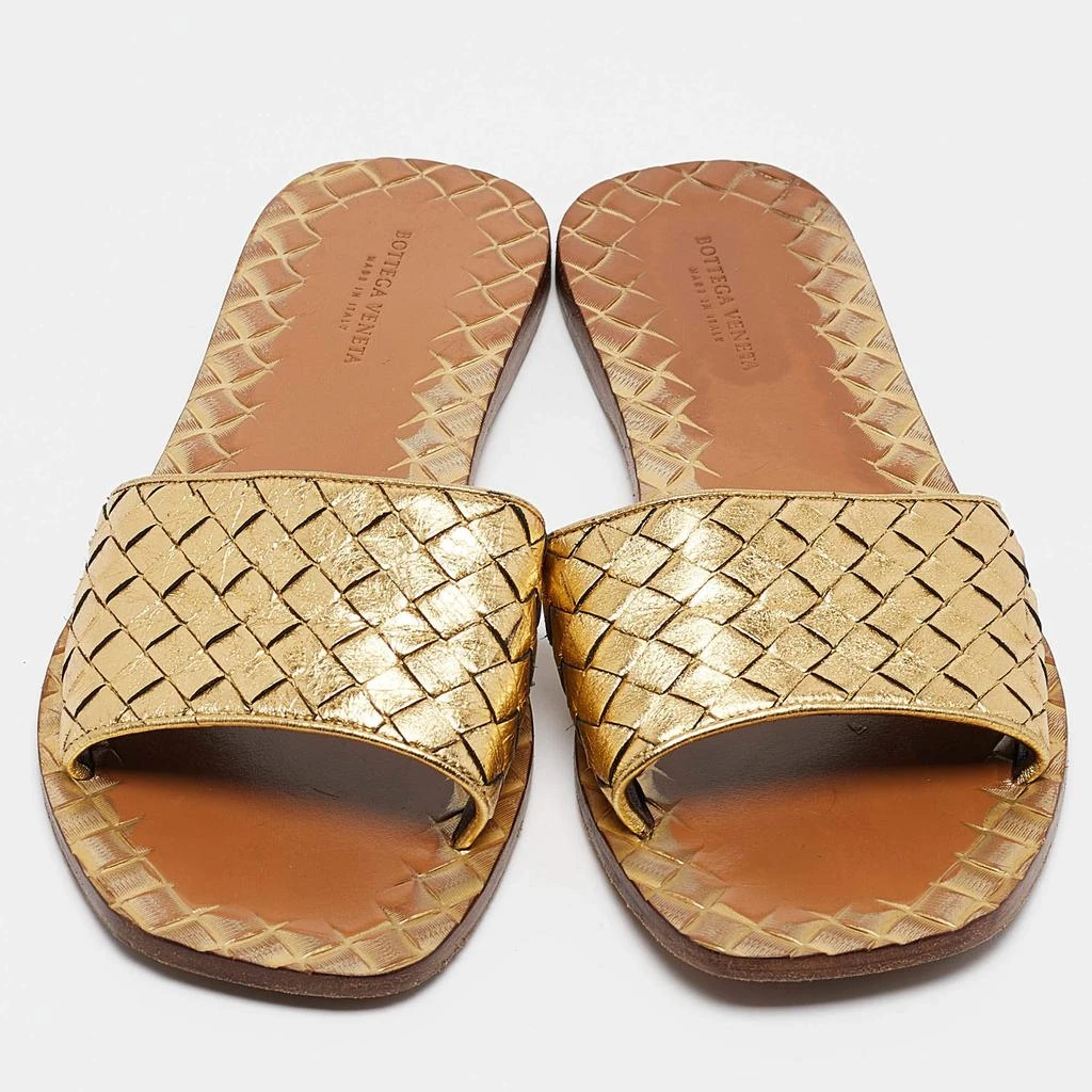 Bottega Veneta Bottega Veneta Gold Leather Intrecciato Flat Slides Size 36.5 3