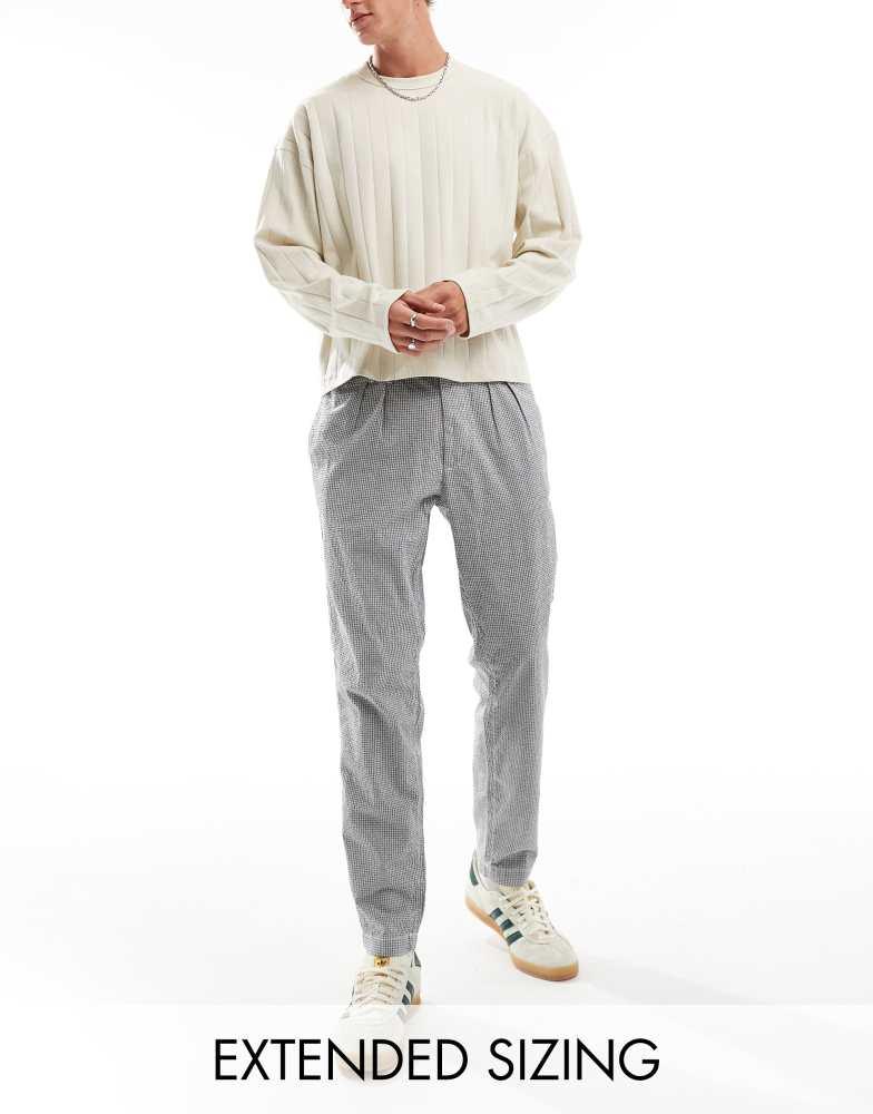 ASOS ASOS DESIGN tapered pleated trouser in black and white textured micro check