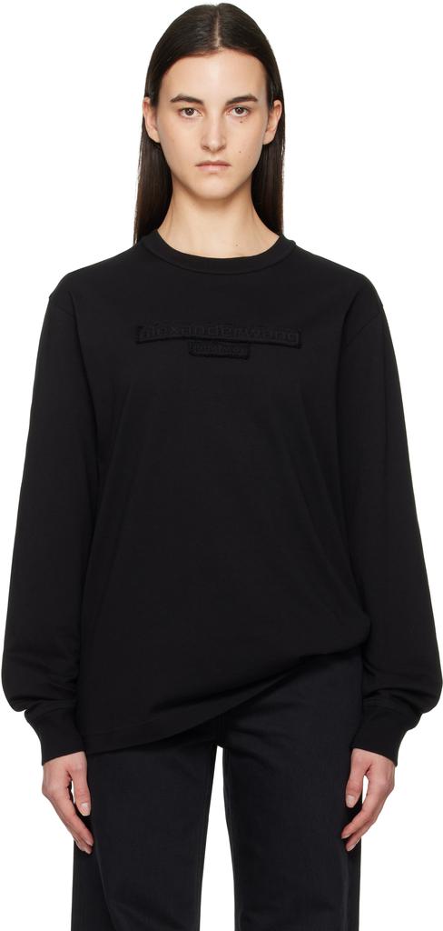 Alexander Wang Black Distressed Logo Long-Sleeve T-shirt