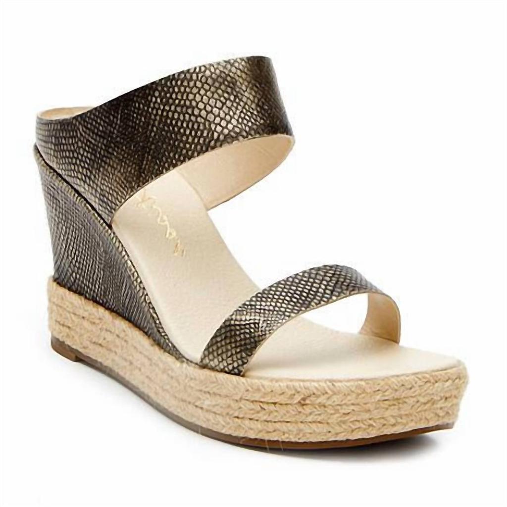 Matisse Women's Flora Wedge Sandal In Pewter Metallic Snake Print Leather
