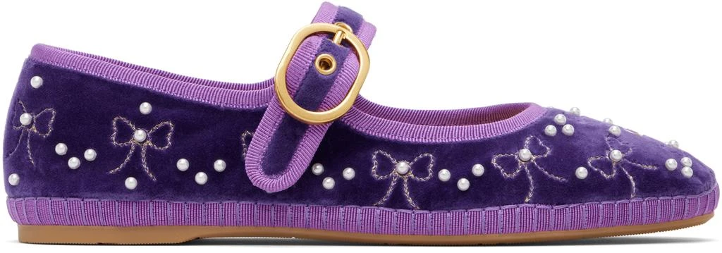Valentino Purple Mary-Jane Endouce Velvet Ballerina Flats 1