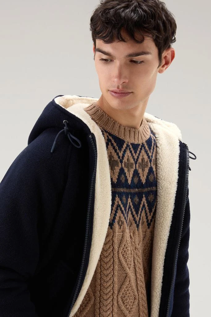 Woolrich Hooded Jacket in Recycled Manteco Wool Blend - Men - Green 4