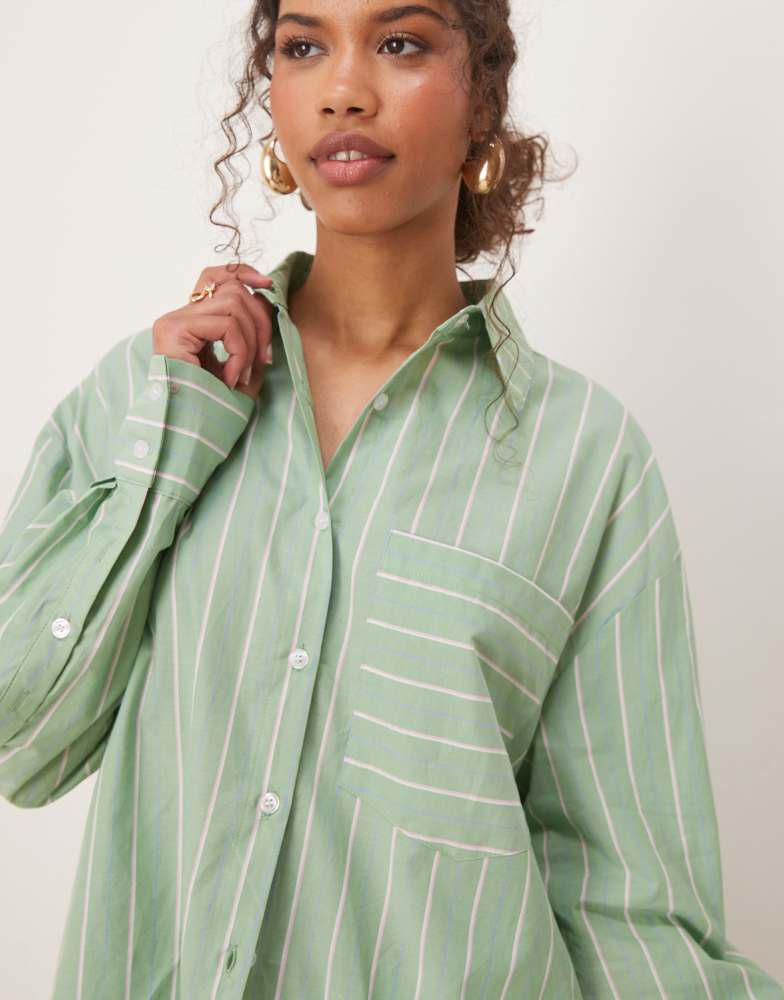 Ghospell Ghospell oversized shirt in green and white stripe print