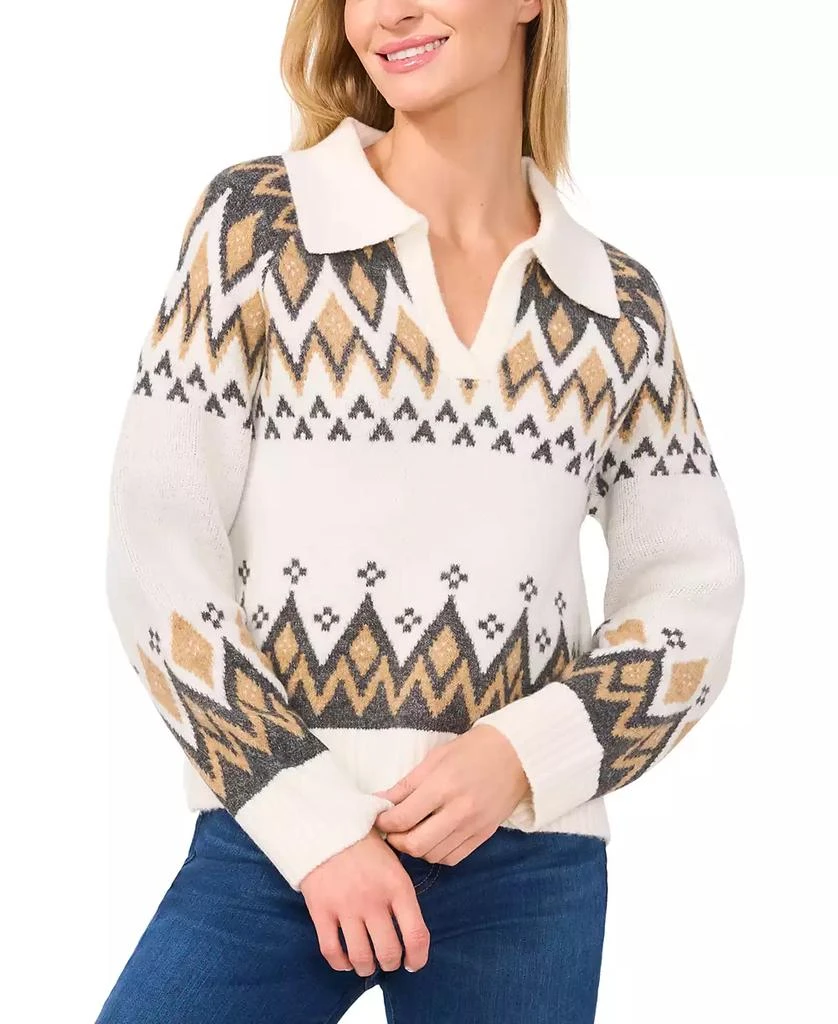CeCe Women's Collared Fair Isle Sweater 1