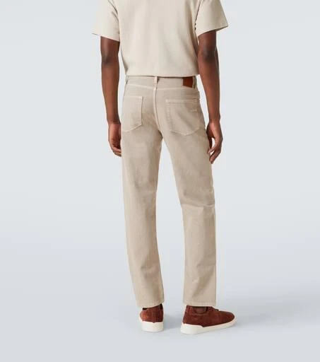 Zegna Leather-trimmed cotton straight pants 4