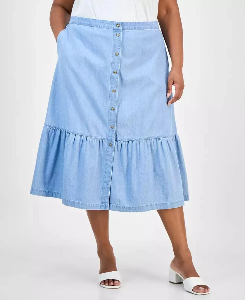 JONES NEW YORK Plus Size Chambray Midi Skirt 3