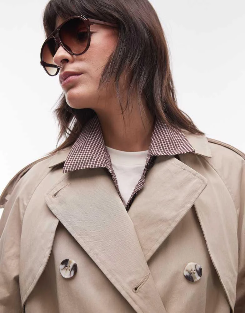 Topshop Topshop longline oversized trench coat in stone 4