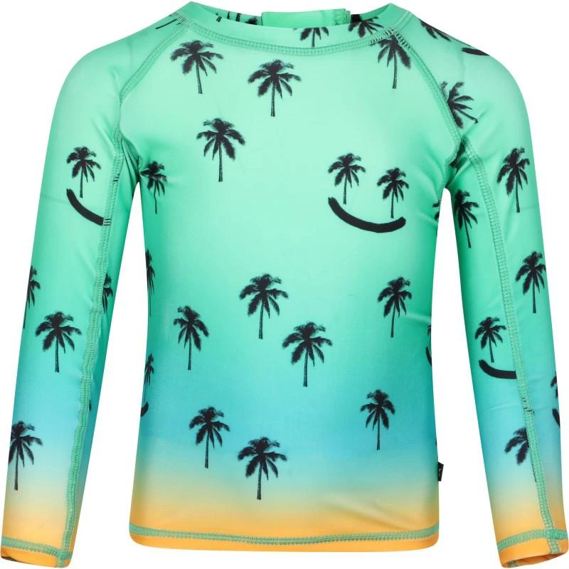 MOLO Smiley face palm tree print babies swimming rash guards shirt in green and orange 1