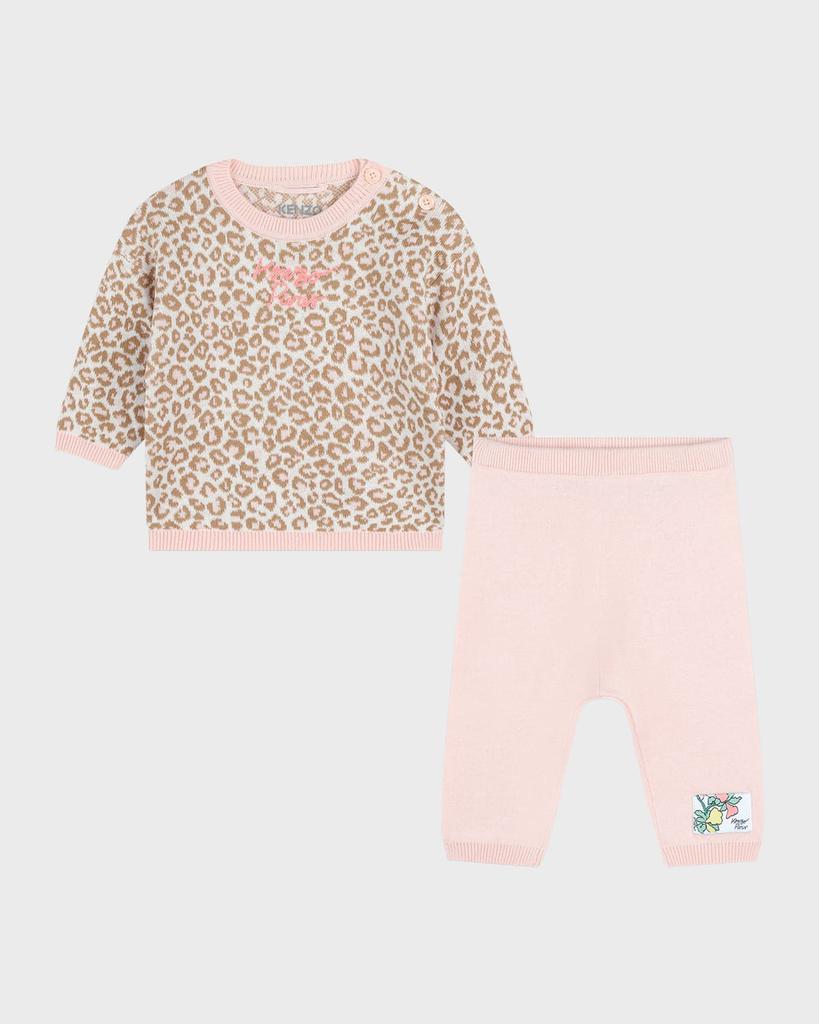 Kenzo Girl's Cheetah Logo-Print Sweater & Trousers Set, Size 3M-2