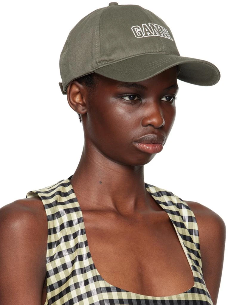 Ganni Khaki Embroidered Logo Cap 2