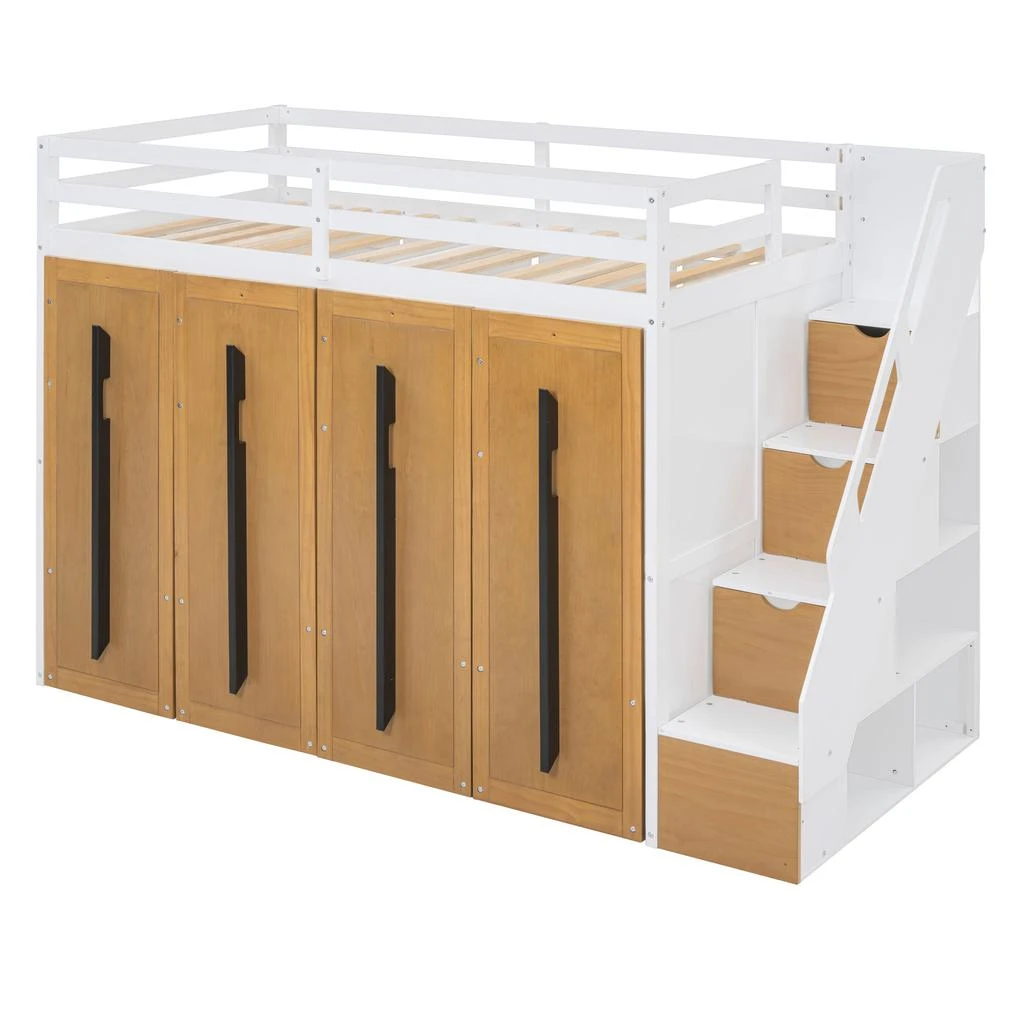 Streamdale Furniture Streamdale Modern Loft Bed with Two-Tone Storage Stairs and Pull-Out Wardrobes 6