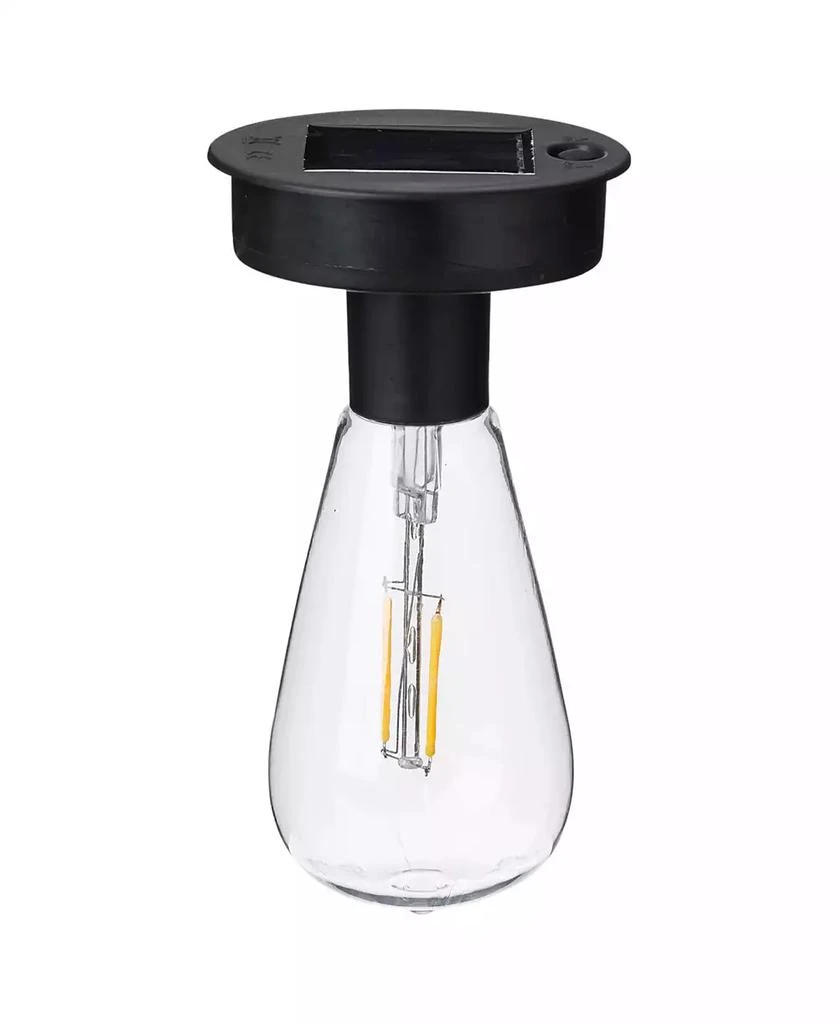 Glitzhome 14.25" H Slim-Shaped Metal Stripes Solar Powered Edison Bulb Slim Outdoor Lantern with Stand 2