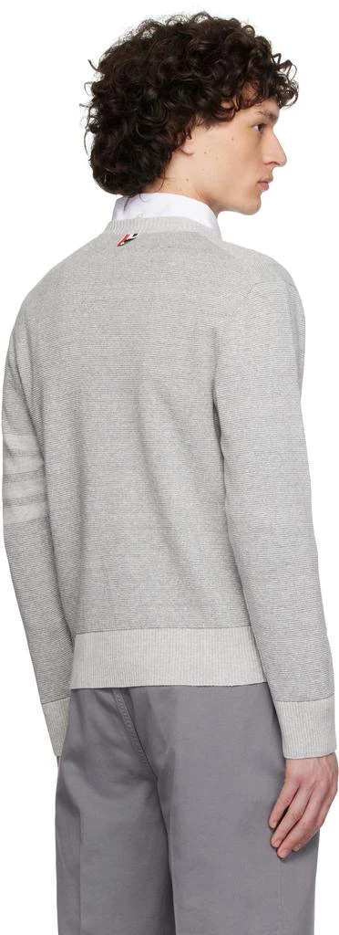 Thom Browne Gray Textured Striped Stitch Linen Cotton V Neck Sweater 3