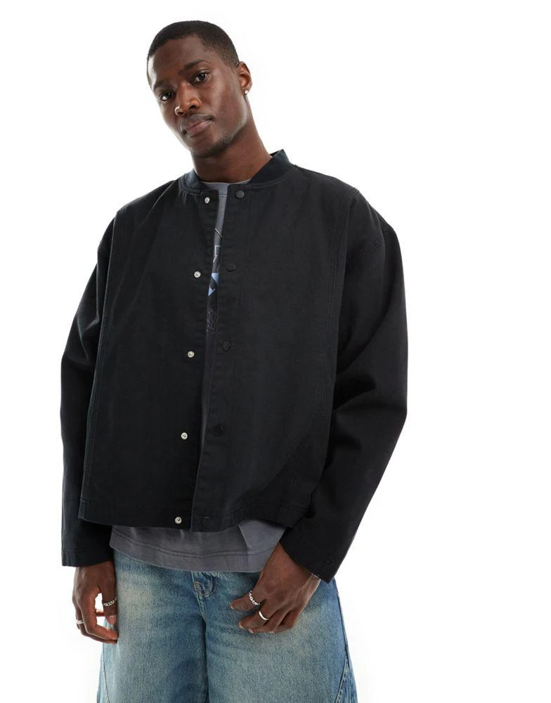 ASOS ASOS DESIGN oversized cropped washed coach jacket in black 4