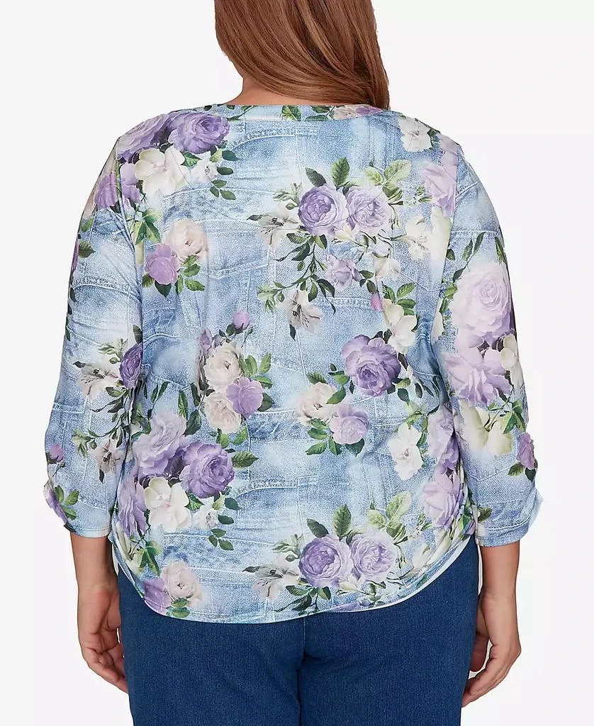 Alfred Dunner Plus Size Hilton Head Denim Floral Applique Henley Top 4