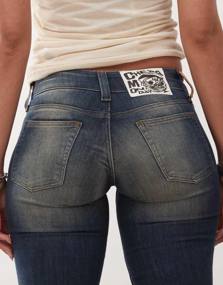 Cheap Monday Cheap Monday Flare Low stretch jeans in blue wash with faded highlight 4