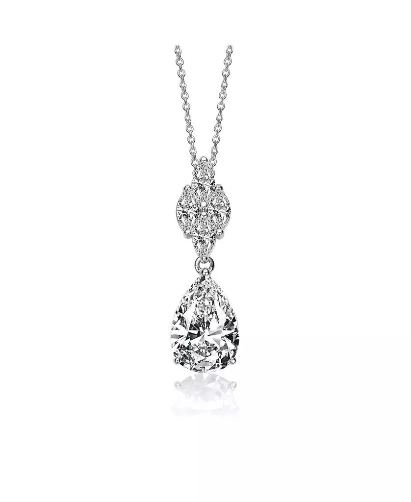 Genevive Sterling Silver with White Gold Plated Clear Pear with Marquise Cubic Zirconia Cluster Accent Drop Necklace