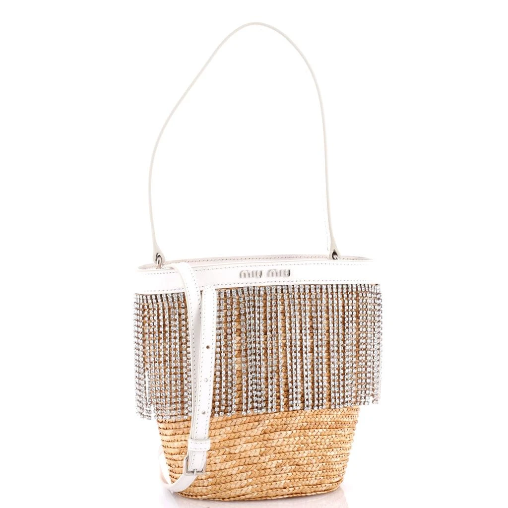 Miu Miu Fringe Bucket Bag Raffia with Crystals Small 2