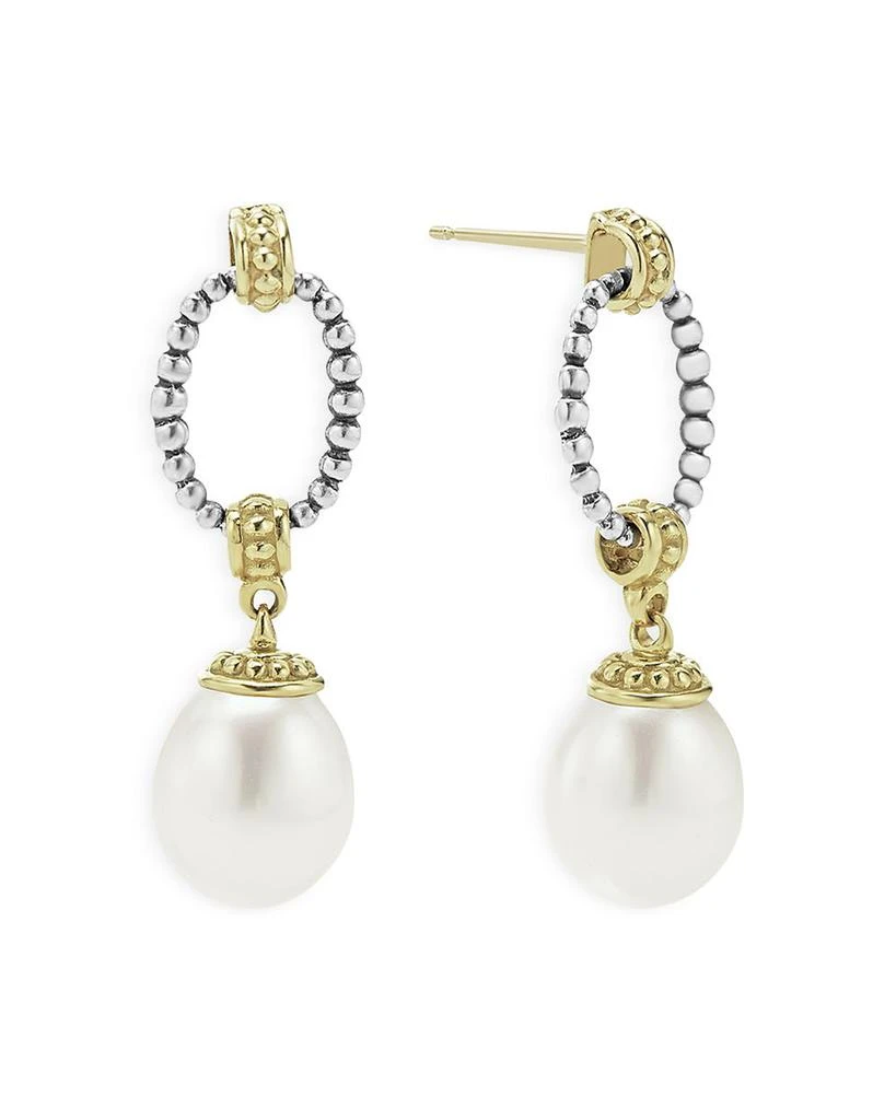 LAGOS 18k Gold & Sterling Silver Two Tone Cultured Pearl Oval Drop Earrings 3