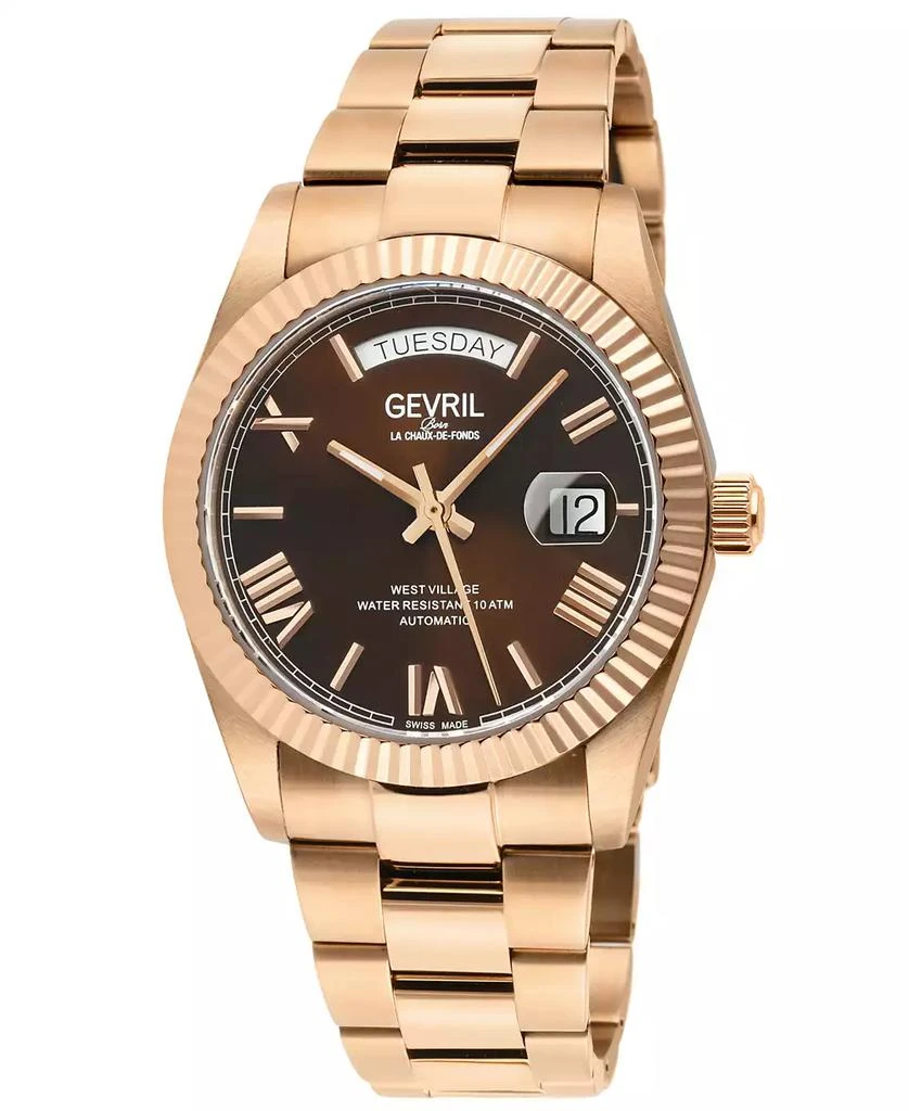 Gevril Men
s West Village Swiss Automatic Rose Stainless Steel Watch 1